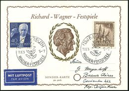 RICHARD WAGNER : (13a) BAYREUTH/  WAGNER-FESTSPIELE 1955 (11.8.) SSt (Lorbeer) 2x Auf 40 Pf. R.Strauss (Berlin Mi. 106,  - Musique