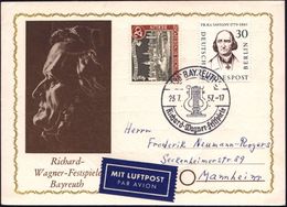 RICHARD WAGNER : (13a) BAYREUTH 2/ Richard-Wagner-Festspiele 1957 (23.7.) SSt (Lyra) Klar Gest. Inl.-Flp.-Sonder-Kt. (Mi - Musik