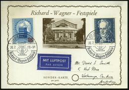 RICHARD WAGNER : (13a) BAYREUTH 2/ Richard-Wagner-Festspiele 1959 (26.7.) SSt (Lyra) Klar Auf Festspiel-Sonderkarte: Fes - Musica