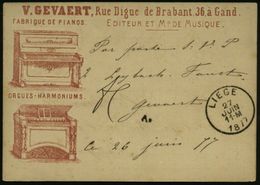 MUSIK-INSTRUMENTE ALLGEMEIN : BELGIEN 1877 (26.6.) Reklame-PP 5 C. Ziffer, Viol.: V. GEVAERT.. Gand, FABRIQUE DE PIANOS  - Music