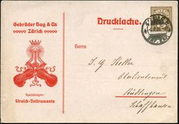 MUSIK-INSTRUMENTE ALLGEMEIN : SCHWEIZ 1895 (6.5.) Reklame-Kt.: Gebr. Hug & Cie.. Zürich Streich=Jnstrumente (Firmenlogo  - Music