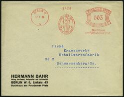 JUSTIZ / STRAFVOLLZUG / GEFÄNGNIS : BERLIN W/ 9/ BUCHHAUS HERM.BAHR/ ARCHIV/ BIBLIOTHEK.. 1936 (17.7.) Dekorat. AFS = Ju - Police - Gendarmerie