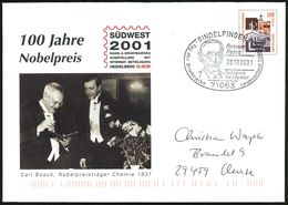 NOBELPREIS / NOBELPREISTRÄGER : 71063 SINDELFINGEN 1/ Herm./ Hesse/ Nobelpreis/ Für Literatur.. 2001 (28.10.) SSt = Kopf - Nobelprijs