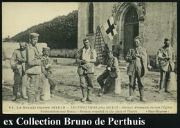 ROTES KREUZ  / DRK / IRK / ROTER HALBMOND : FRANKREICH 1915 S/w.-Foto-Ak.: Deutsche Verwundete Vor Französ. Rotkreuz-Sta - Red Cross