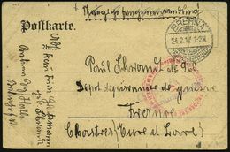 KGF-POST I.WELTKRIEG (1914-18) : BREHNA/ (KR BITTERFELD) 1917 (24.2.) 1K-Gitter + Viol. Zensur-2L: Geprüft/ Überwachungs - Red Cross