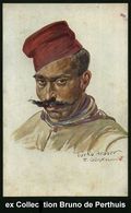 KGF-POST I.WELTKRIEG (1914-18) : DEUTSCHES REICH 1915 (ca.) Color-Künstler-Ak.: Kriegsgefangener Turko Araber Mit Fez, S - Red Cross