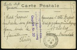 KGF-POST I.WELTKRIEG (1914-18) : FRANKREICH /  DEUTSCHES REICH 1917 (14.3.) 1K: CHAMPAGNE-SUR-SEINE + Viol. Zensur-3L: P - Red Cross