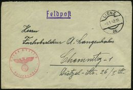 KGF-POST II. WELTKRIEG (1939-45) : LIENZ/ 2d 1942 (3.1.) Ehem. österr., Aptierte 1K-Brücke + Roter 1K-HdN: Oflag XVIII A - Red Cross