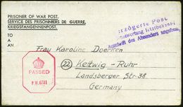 KGF-POST NACH DEM II. WELTKRIEG : GROSSBRITANNIEN 1945 (3.7.) Kgf.-Faltbf. (dreisprachig) ,viol. 3L: Verzögerte Post/Bea - Rotes Kreuz