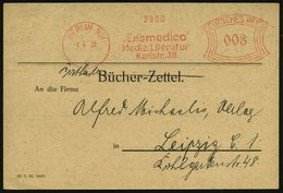 MEDIZIN / GESUNDHEITSWESEN : BERLIN NW/ 6/ "Ensmedico"/ Medizin.Literatur.. 1931 (1.4.) AFS 008 Pf. "Bücherzettel" Als P - Medicina