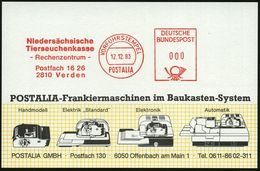 VETERINÄRMEDIZIN / TIERZUCHT : 2810 Verden 1983 (12.12.) AFS: VORFÜHRSTEMPEL/POSTALIA/Niedersächs./Tierseuchenkasse/Rech - Medicine