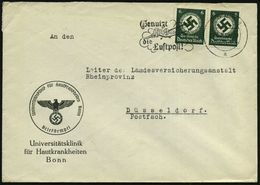 KRANKENHAUS / HOSPITAL : BONN 1/ A/ Benutzt/ Die/ Luftpost! 1942 (2.9.) MWSt Auf Paar 6 Pf. Behördendienst (Mi.D 135 MeF - Medicine