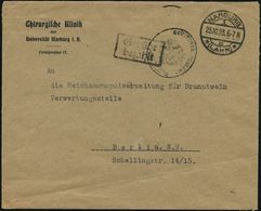 KRANKENHAUS / HOSPITAL : MARBURG/ 1/ *(LAHN)* 1923 (25.10.) 1K-Brücke + Schw. Ra2: Gebühr/bezahlt , Dienst-Bf.: Chirurg. - Medicina