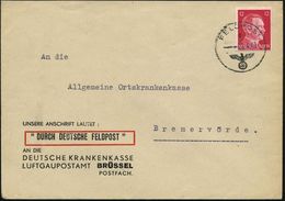 KRANKENKASSE / KRANKEN-VERSICHERUNG : DT.BES.BELGIEN 1942 (28.4.) 1K: FELDPOST/d/--- Auf EF 12 Pf. Hitler Aaf Dienst-Bf: - Medicina