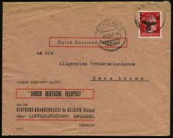 KRANKENKASSE / KRANKEN-VERSICHERUNG : DT.BES.BELGIEN 1943 (10.12.) 1K: FELDPOST Auf Ef 12 Pf. Hitler D.R. , Zweifarbiger - Medicine