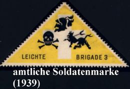 ANATOMIE / HAND / FUSS : SCHWEIZ 1939 Dreieck-Soldatenmarke "Leichte Brigade 3" , Gelb/schw., Gez.: Ritter, T O D  (Tote - Disease