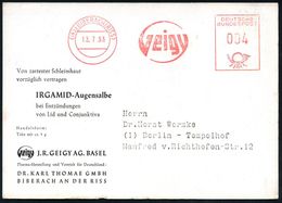 AUGE / OPHTALMOLOGIE / BLINDHEIT : (14b) BIBERACH (RISS)/ Geigy 1953 (13.7.) AFS Auf Color-Reklame-Kt.: IRGAMID-Augensal - Disease