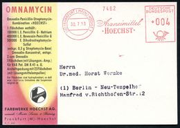 PHARMAZIE / MEDIKAMENTE : (16) FRANKFURT (MAIN)-HÖCHST 1/ Arzneimittel/ HOECHST 1953 (30.7.) AFS Francotyp, Verkürzte So - Pharmazie