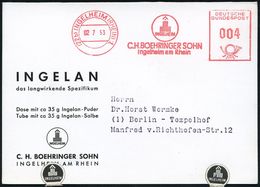 PHARMAZIE / MEDIKAMENTE : (22b) INGELHEIM (RHEIN) 1/ C.H.BOEHRINGER SOHN.. 1953 (2.7.) AFS (Firmen-Logo) Auf (halber) Re - Pharmacie