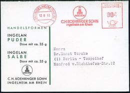 PHARMAZIE / MEDIKAMENTE : (22b) INGELHEIM (RHEIN) 2/ C.H.BOEHRINGER SOHN.. 1953 (12.8.) AFS (Firmen-Logo) Auf (halber) R - Farmacia