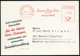 PHARMAZIE / MEDIKAMENTE : (21a) MINDEN (WESTF) 1/ Chemische Werke Minden/ GmbH.. 1953 (26.8.) AFS Auf Color-Reklame-Klap - Farmacia