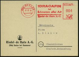 PHARMAZIE / MEDIKAMENTE : (20a) SEELZE/ IDRACAFIN/ Bei/ Schmerzen../ Riedel-de Haen AG. 1950 (7.12.) AFS Auf Firmen-Kt.  - Pharmacy