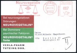 PHARMAZIE / MEDIKAMENTE : 8132 TUTZING/ GEBÜHR BEZAHLT/ Neurovegetalin.. 1979 (7.7.) AFS 007 Pf. = Waage Auf Zweifarbige - Pharmacy