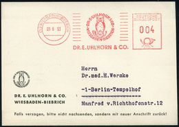 PHARMAZIE / MEDIKAMENTE : (16) WIESBADEN-BRIEBRICH/ DR.E.UHLHORN & CO.. 1953 (9.6.) AFS = Eule Auf Posthorn, Motivgl. Re - Pharmacy