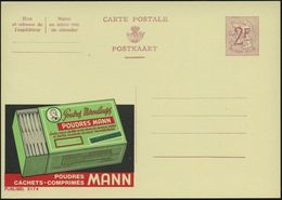 PHARMAZIE / MEDIKAMENTE : BELGIEN 1959 2 F. Reklame-P. Löwe, Weinrot: POUDRES MANN/Contre Maux De Tête Et Des Dents.. (P - Pharmacy