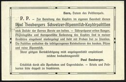 PHARMAZIE / MEDIKAMENTE : SCHWEIZ 1908 (5.10.) PP 5 C. Tellknabe, Grün: Paul Heuberger, Alpenmilch-Kephirpastillen.. Rei - Pharmacy