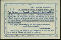 PHARMAZIE / MEDIKAMENTE : SCHWEIZ 1909 (1.4.) PP 5 C. Tellknabe, Grün: P. Heuberger, Alpenmilch-Kephirpastillen.. Reinku - Pharmacy