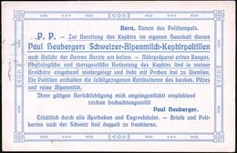 PHARMAZIE / MEDIKAMENTE : SCHWEIZ 1909 (26.4.) Reklame-PP 5 C. Tellknabe, Grün: Paul Heuberger.. Alpenmilch-Kephirpastil - Pharmacy