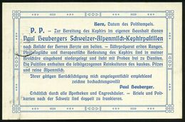 PHARMAZIE / MEDIKAMENTE : SCHWEIZ 1909 (5.8.) PP 3 C. Tellknabe, Braun: P. Heuberger, Alpenmilch-Kephirpastillen.. Reink - Pharmacy