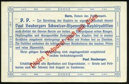 PHARMAZIE / MEDIKAMENTE : SCHWEIZ 1910 (7.4.) Reklame-PP 5 C. Tellknabe, Grün: Paul Heuberger.. Alpenmilch-Kephirpastill - Pharmacy