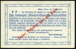 PHARMAZIE / MEDIKAMENTE : SCHWEIZ 1910 (7.4.) Reklame-PP 5 C. Tellknabe, Grün: Paul Heuberger.. Alpenmilch-Kephirpastill - Pharmacie
