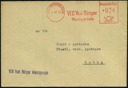 HOMÖOPATHIE / HEILPFLANZEN : (19) WERNIGERODE/ VEB Ysat Bürger.. 1953 (4.12.) AFS + Viol. Abs.-1L: VEB Ysat Bürger... Fe - Medicina