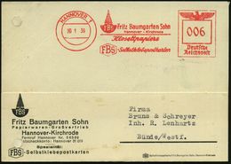 HYGIENE / KÖRPERPFLEGE : HANNOVER 1/ FBS Fritz Baumgarten Sohn/ Klosettpapier/ FBS-Selbstklebepostkarten 1939 (30.1.) AF - Pharmazie