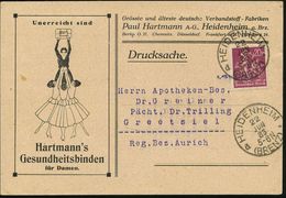 HYGIENE / KÖRPERPFLEGE : HEIDENHEIM/ D*/ (BRENZ) 1923 (22.6.) 1K Auf Reklame-Kt.: Hartmann's Gesundheitsbinden Für Damen - Apotheek