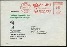 KOSMETIK / PARFÜM : 705 WAIBLINGEN 1/ AKILINE/ ..bewährte Fußcreme/ GUSTAV BAEHR 1969 (24.1.) AFS (= Bär Mit "Akline"-Pa - Farmacia