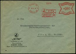 KOSMETIK / PARFÜM : BÖHMEN & MÄHREN 1944 (16.11.) Seltener AFS: PRAG 86/PRAHA 86/S/VITA/APOLLO/E (2 Monogramm:"S" = Schi - Apotheek