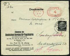 PSYCHOLOGIE / PSYCHATRIE / NEUROLOGIE : DRESDEN A1/ C/ DEUTSCHES REICH 1934 (13.4.) PFS 4 Pf. Achteck + 1 Pf. Hindenbg.  - Medizin