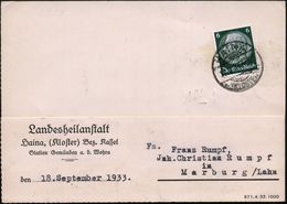 NS-RASSENEUGENIK & EUTHANASIE : HAINA/ *(KLOSTER)* 1933 (18.9.) 1K-Gitter (Frankatur-Mäng.) Auf Dienst-Kt.: Landesheilan - Sonstige & Ohne Zuordnung
