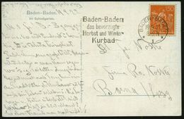 KURORTE / HEILQUELLEN : BADEN-BADEN/ *1*/ D.bevorzugte/ Herbst U.Winter/ Kurbad 1922 (19.9.) Seltener MWSt Auf Color-Ans - Geneeskunde