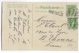 SUISSE - 1908 - CARTE ENTIER De RHEINECK Avec CACHET AMBULANT => ST ETIENNE - Marcophilie