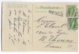 SUISSE - 1908 - CARTE ENTIER De RHEINECK Avec CACHET AMBULANT => ST ETIENNE - Poststempel