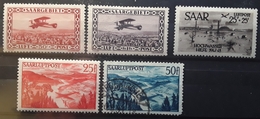 SARRE SAAR LUFTPOST Poste Aérienne 1928 - 1948, 5 Timbres Yvert No 1 , 2 , 9, 10 , 12 , Neufs * Sauf 9 O , TB Cote 55 E - Luchtpost
