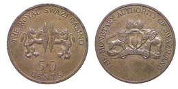 01652 GETTONE TOKEN JETON SWAZILAND THE ROYAL SWAZI CASINO 50 CENT - Casino