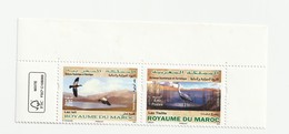 Maroc. Double Coin De 2 Timbres De 2014. Faune Et Flore. Oiseaux. Héron Cendré Et Canard Tadorne Casarca. Lacs. - Gansos