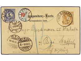 AUSTRIA. 1888. LINZ To RIGI STAFFEL (Switzerland). 2 Kr. Postal Stationary Card Taxed On Arrival With Swiss 5 Cts. Blue  - Sonstige & Ohne Zuordnung