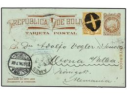 BOLIVIA. 1904. SUCRE A ALEMANIA. Entero Postal De 1 Ctvo. Castaño Con Franqueo Adicional De 1 Ctvo. Ocre. - Altri & Non Classificati